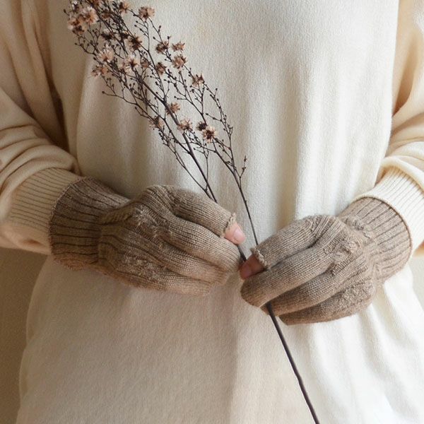 オーガニックコットン＆ヤク縄編み手袋