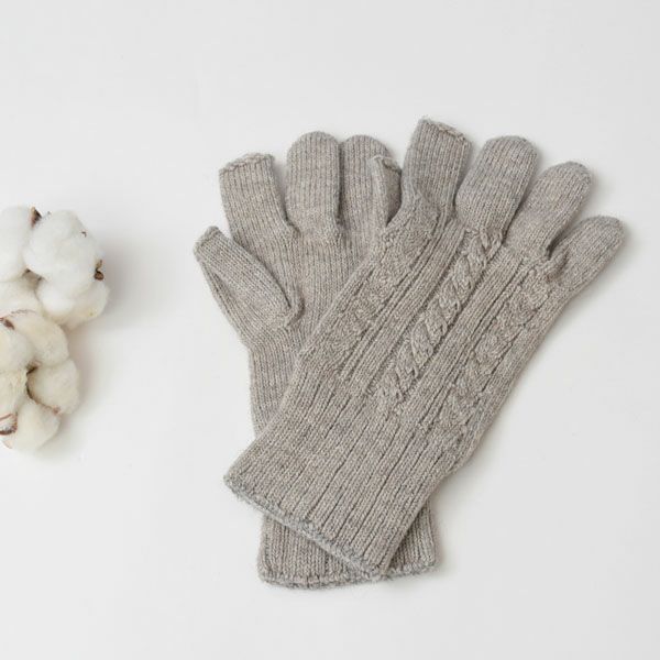 オーガニックコットン＆ヤク縄編み手袋
