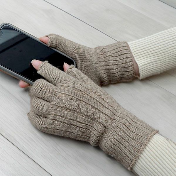 オーガニックコットン＆ヤク縄編み手袋