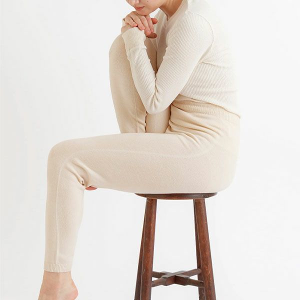 オーガニックコットン スーピマ　縫い目のないロングニットパンツ