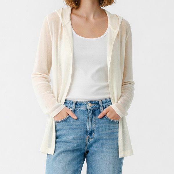 オーガニックコットンシアーフードカーディガン