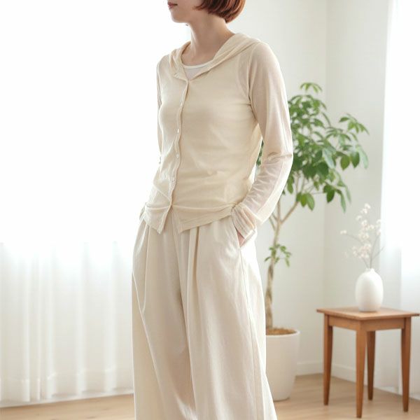 オーガニックコットンシアーフードカーディガン