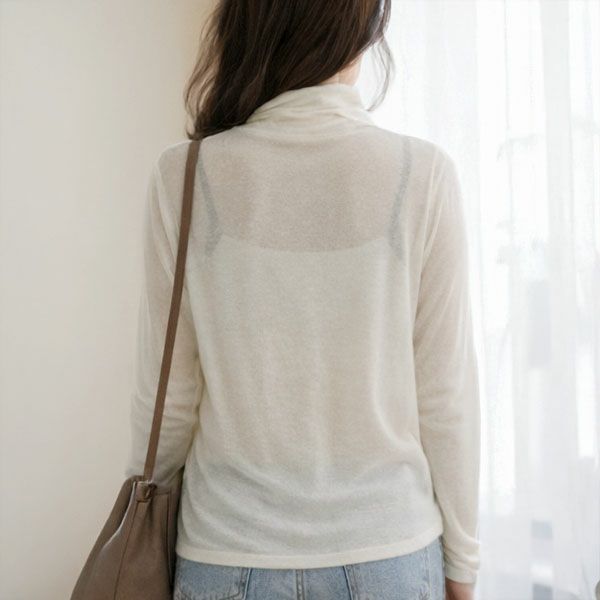 オーガニックコットンシアーハイネックプルオーバー