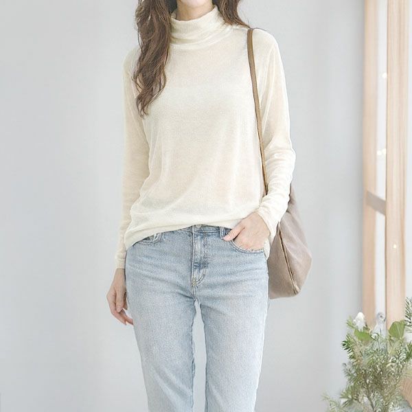 オーガニックコットンシアーハイネックプルオーバー