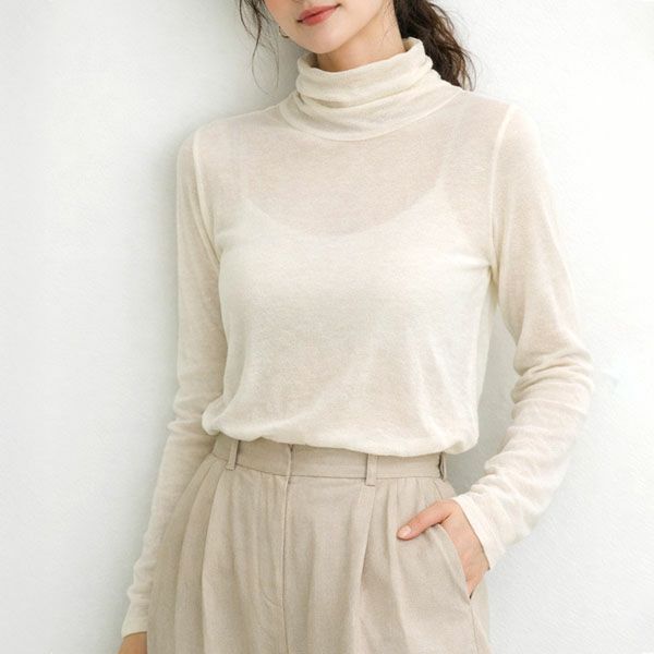 オーガニックコットンシアーハイネックプルオーバー